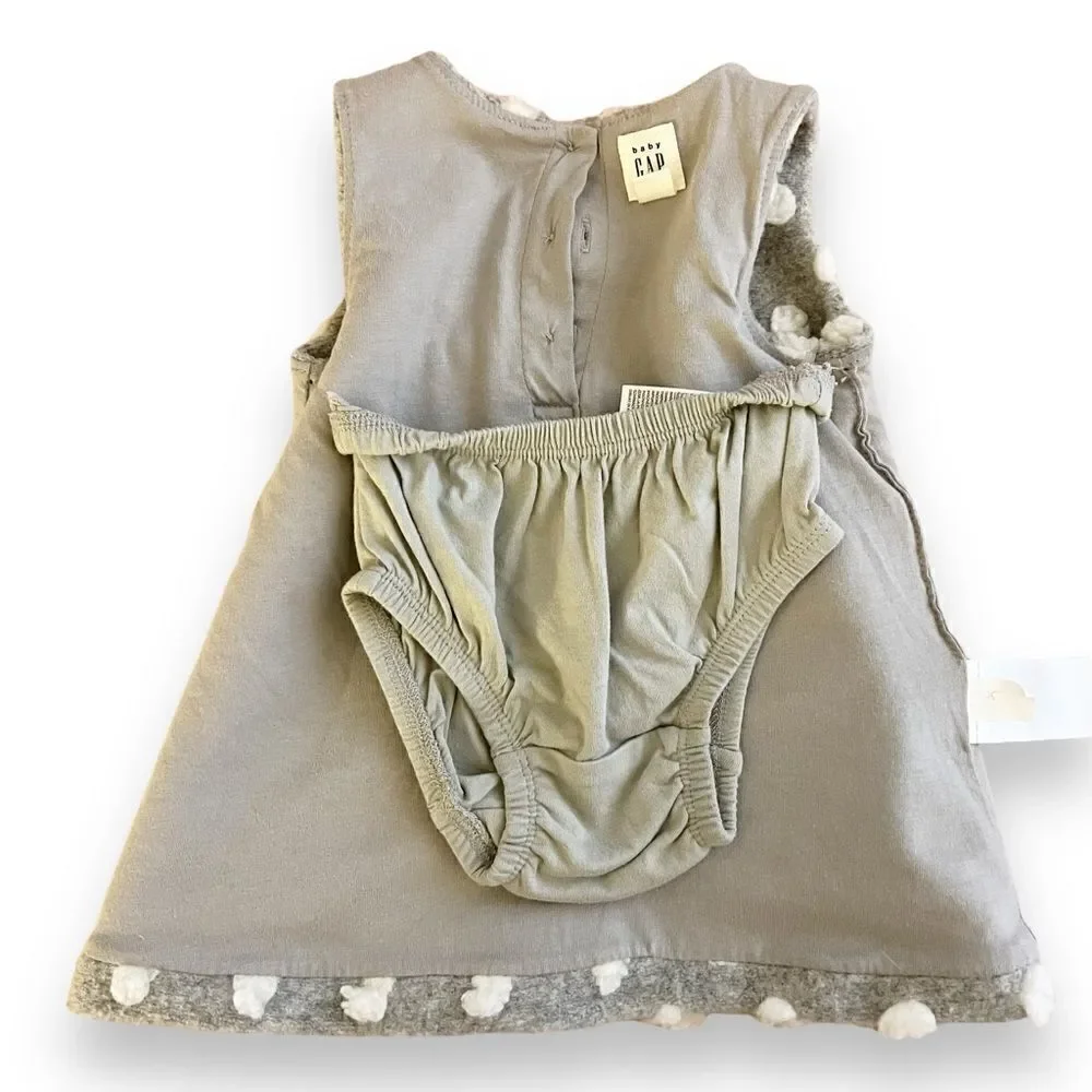 Baby Gap Fuzzy Swiss Polka Dot Sleeveless Dress, Size 3-6 Months Grey/White NWOT